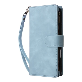 Premium Wallet Case For iPhone 11-17 - Pro Max Plus - 17 Air - Magnetic Card Slot - Light Blue
