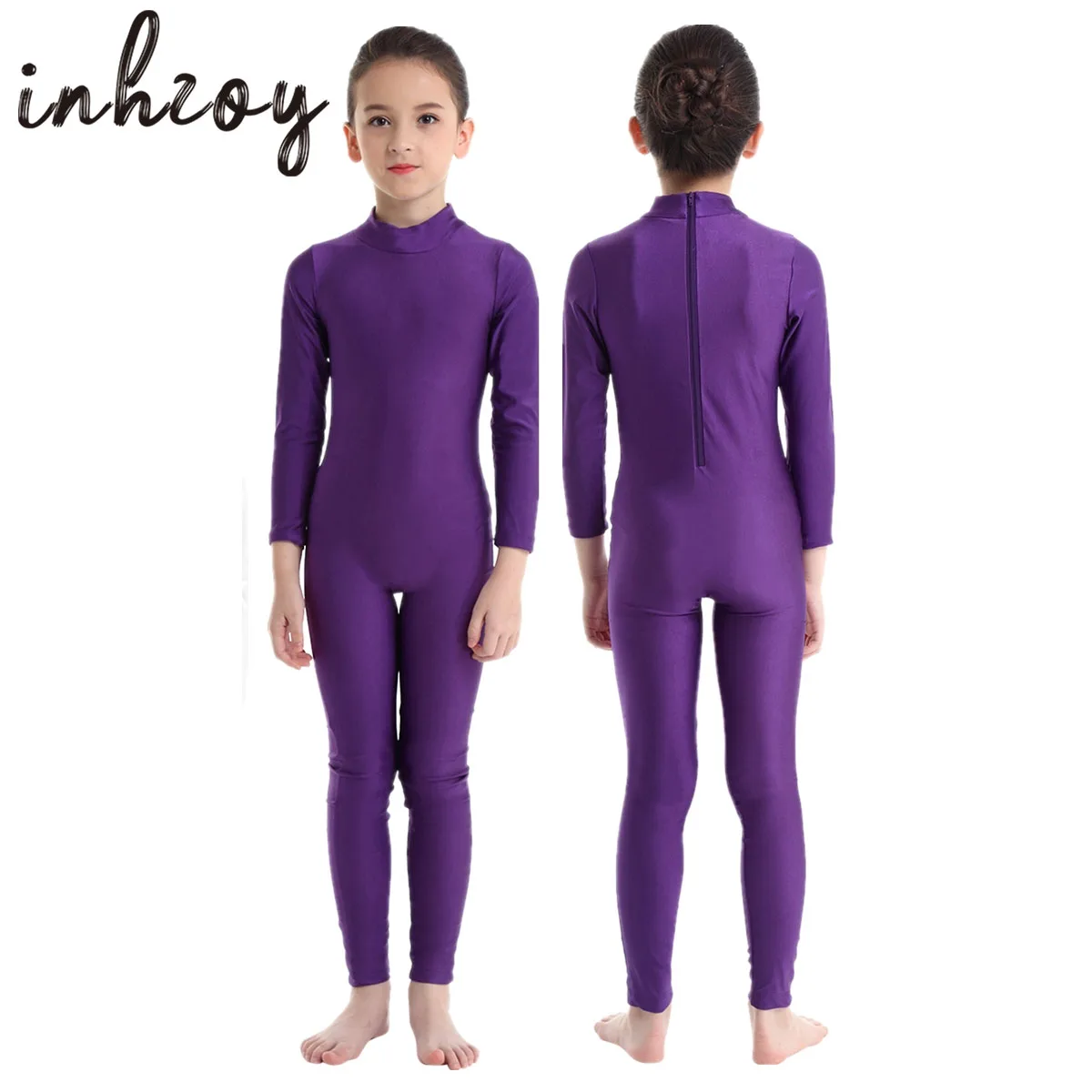 

Kids Boys Girls Long Sleeves Zippered Gymnastics Leotard Ballet Jumpsuit Dancewear Stage Performance Dance Costume