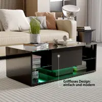 Table basse flottante LED Comanlai Nordic à finition brillante, console de contrôle multimédia avec éclairage LED, étagère en verre avec tiroirs de rangement, table basse, table d'appoint de canapé, meubles de salon, table élégante pour la maison 2