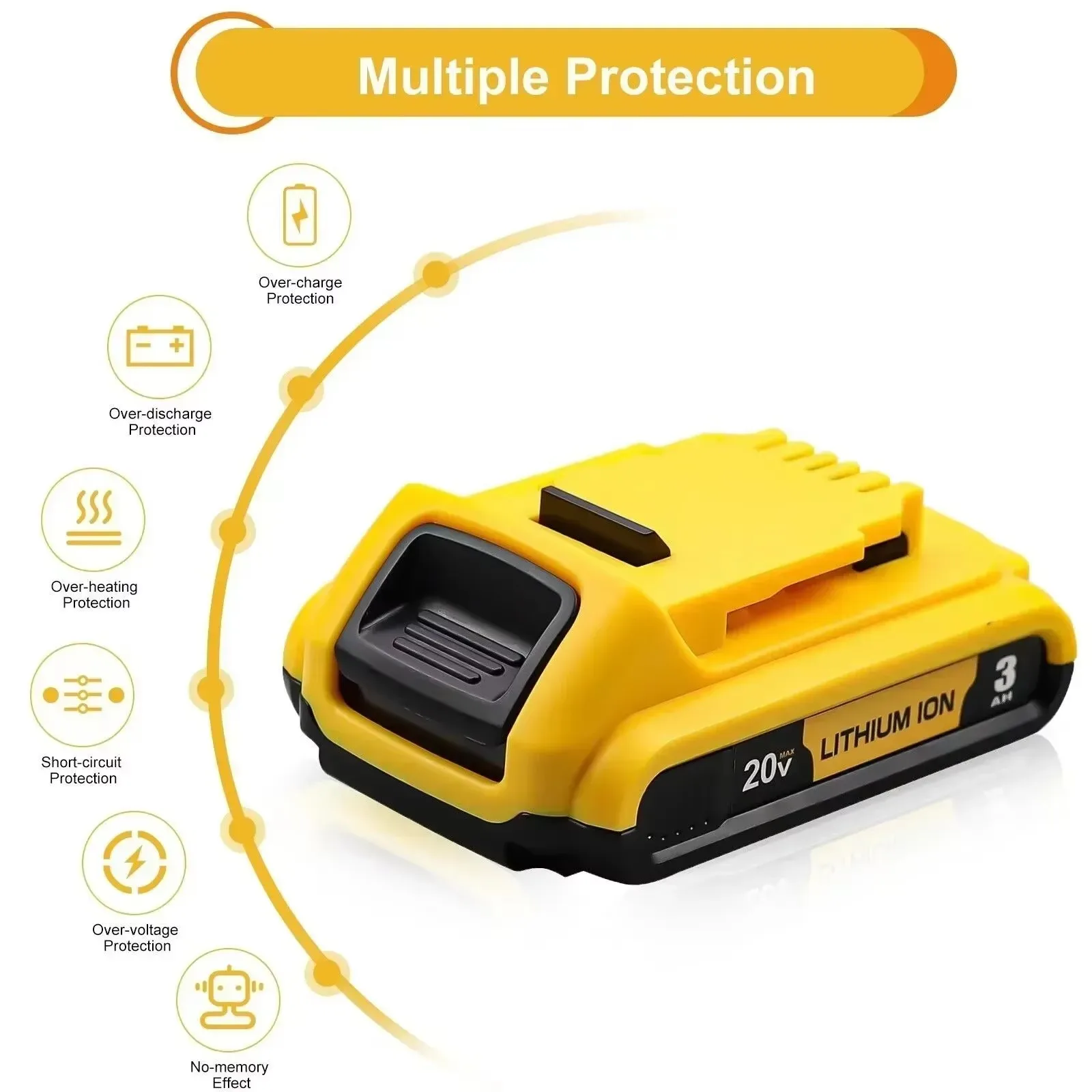 20V 3Ah DCB203 Lithium Battery Replacement for DeWalt 18v 20Volt Max Lithium Ion Battery DCB206 DCB205 DCB204 Power Tools 3