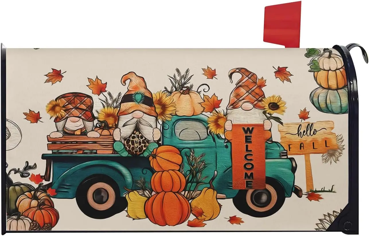 Fall Mailbox Covers Goblin Pumpkin Truck Mailbox Cover Magnetic Size 21x18inch Autumn Letter Post Box Cover Wrap for The Holiday