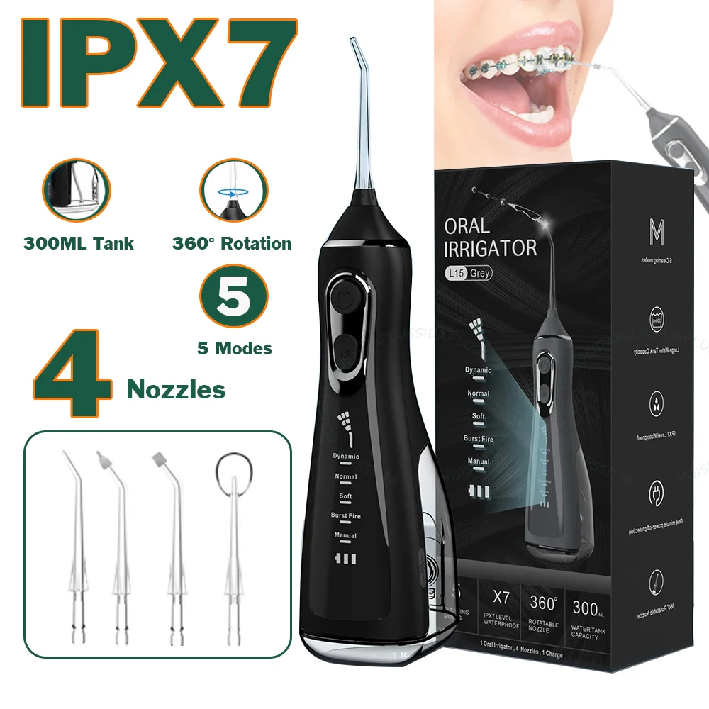 Water Dental Flosser Denti Pick: Irrigatore Orale Cordless Portatile 300ML Detergente Per Irrigazione Da Viaggio Ricaricabile IPX7 Waterproof E - Foto 9