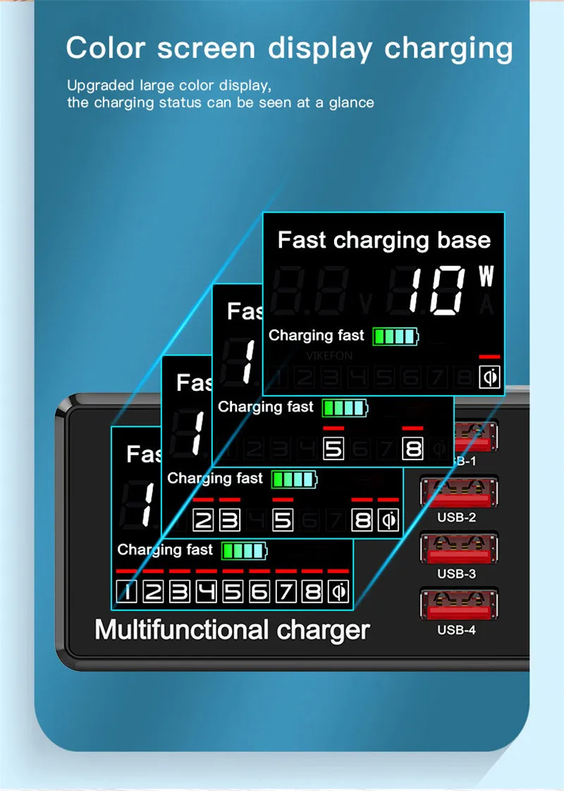 100W 8 ports Quick Charger, Fast Charging Station For for all Smart Devices, Multi-Interface Wireless Charger