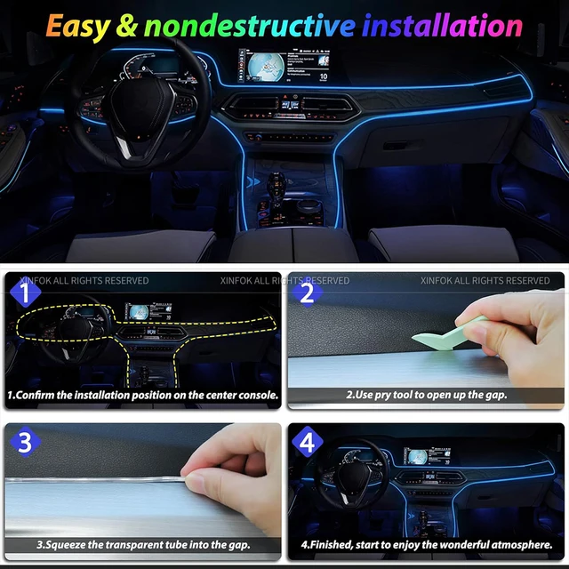 Luci LED Interno Auto Con App - Strisce RGB Con Controllo Musicale, 16 Milioni Colori, 110cm - Foto 11