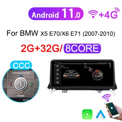 car audio video player 10.25'' Android 11 car Radio autoradio with screen for BMW X5/X6 E70 E71 CCC/CIC Carplay Bluetooth intelligent system Navigation car dvd video player Car Multimedia Players