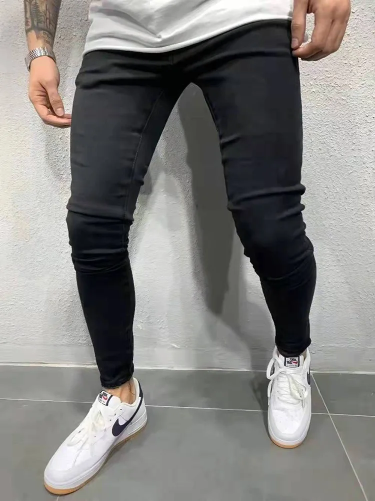 Men Jeans Street Biker Slim Fit Elastic Y2K Denim Cargo Pants Casual Retro Solid Stretch Ripped Skinny men jeans ripped jeans ripped patchwork jeans
