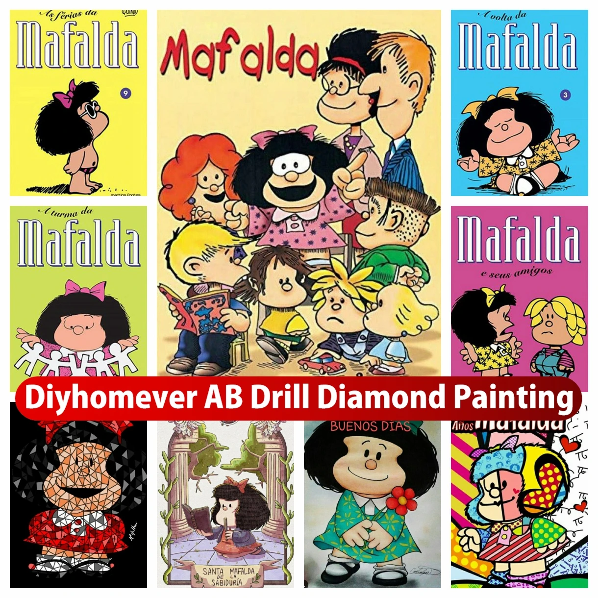 

Mafalda 5D DIY AB Drills Diamond Painting Art Cross Stitch Cartoon Cute Girl Mosaic Pictures Embroidery Home Decor Gift
