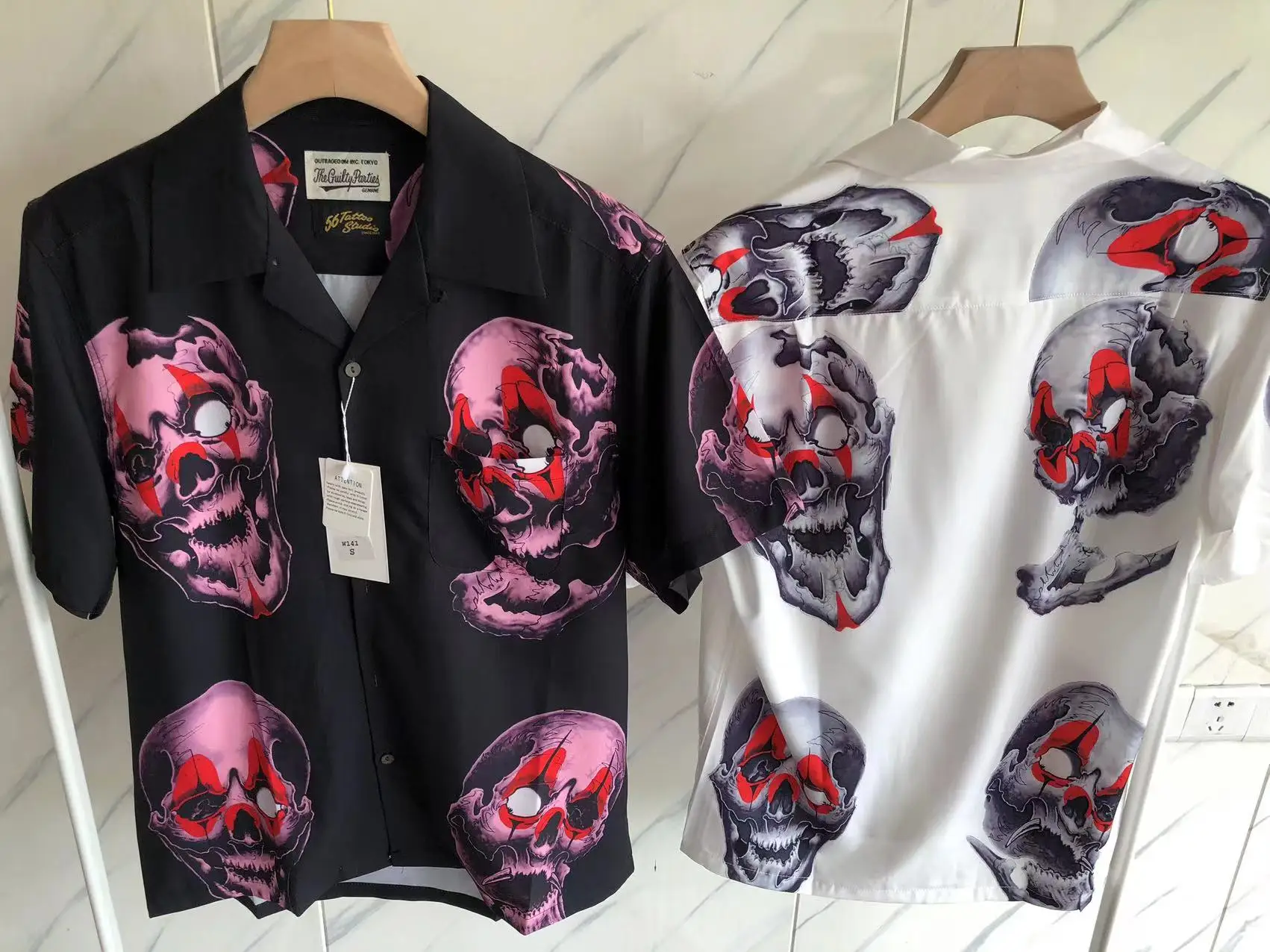 

High quality 1:1 WACKO MARIA Shirts Men Women Vintage Skull Patterned Hawaii Beach Quick Drying Lapel Top Tags