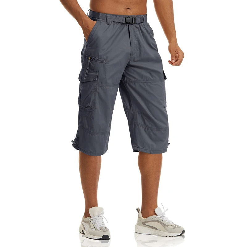EKLENTSON Herren-Wandershorts, mehrere Taschen, elastische Taille, Cargo-Shorts, Sommer, Camping, Reisen, männliche Outdoor-Shorts, ohne Gürtel – Detail 8
