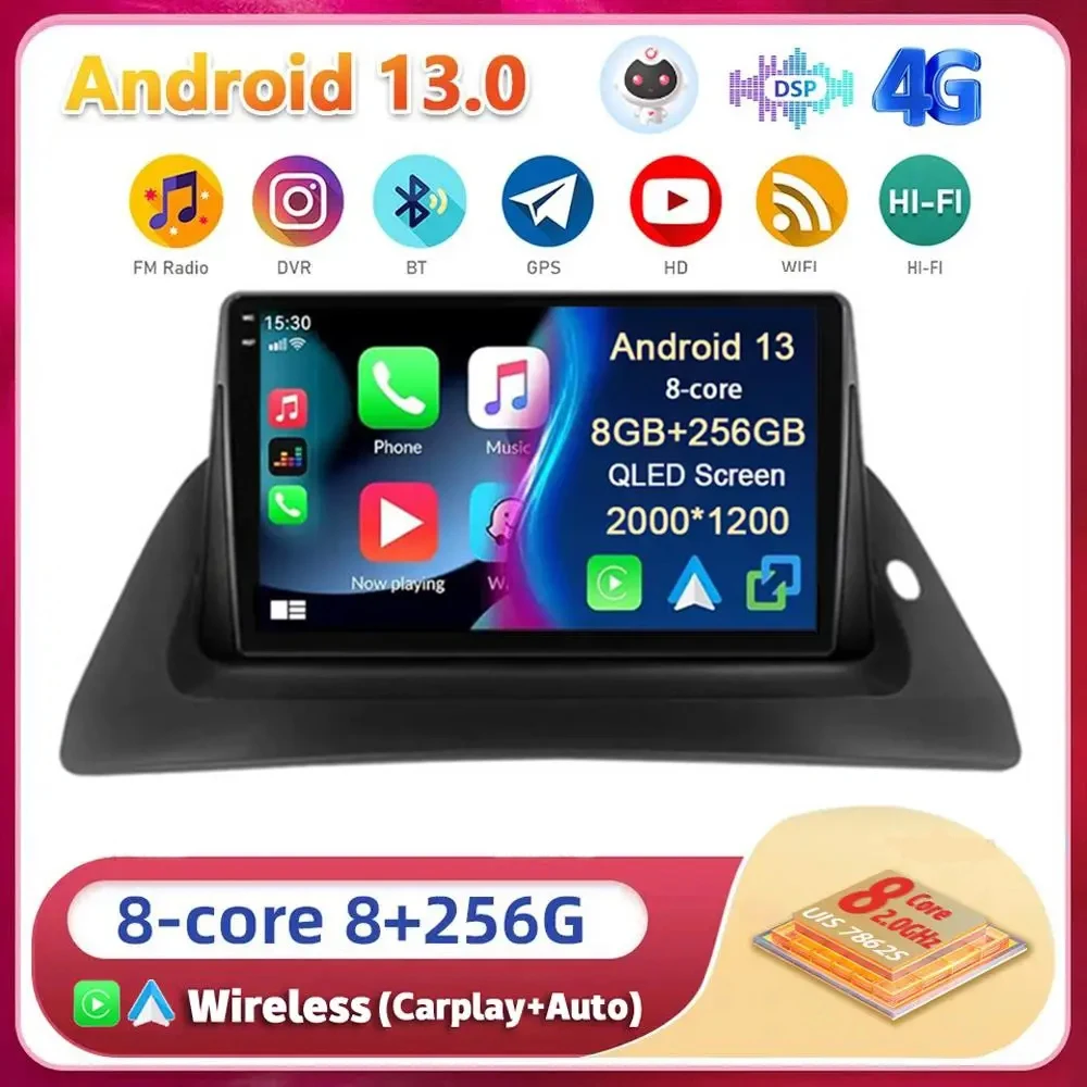 

Android13 Carplay Auto For Renault Kangoo 2007 2008 2009 2015 2016 2017 2018 Multimedia Car Radio Player Video WIFI+4G BT Stereo