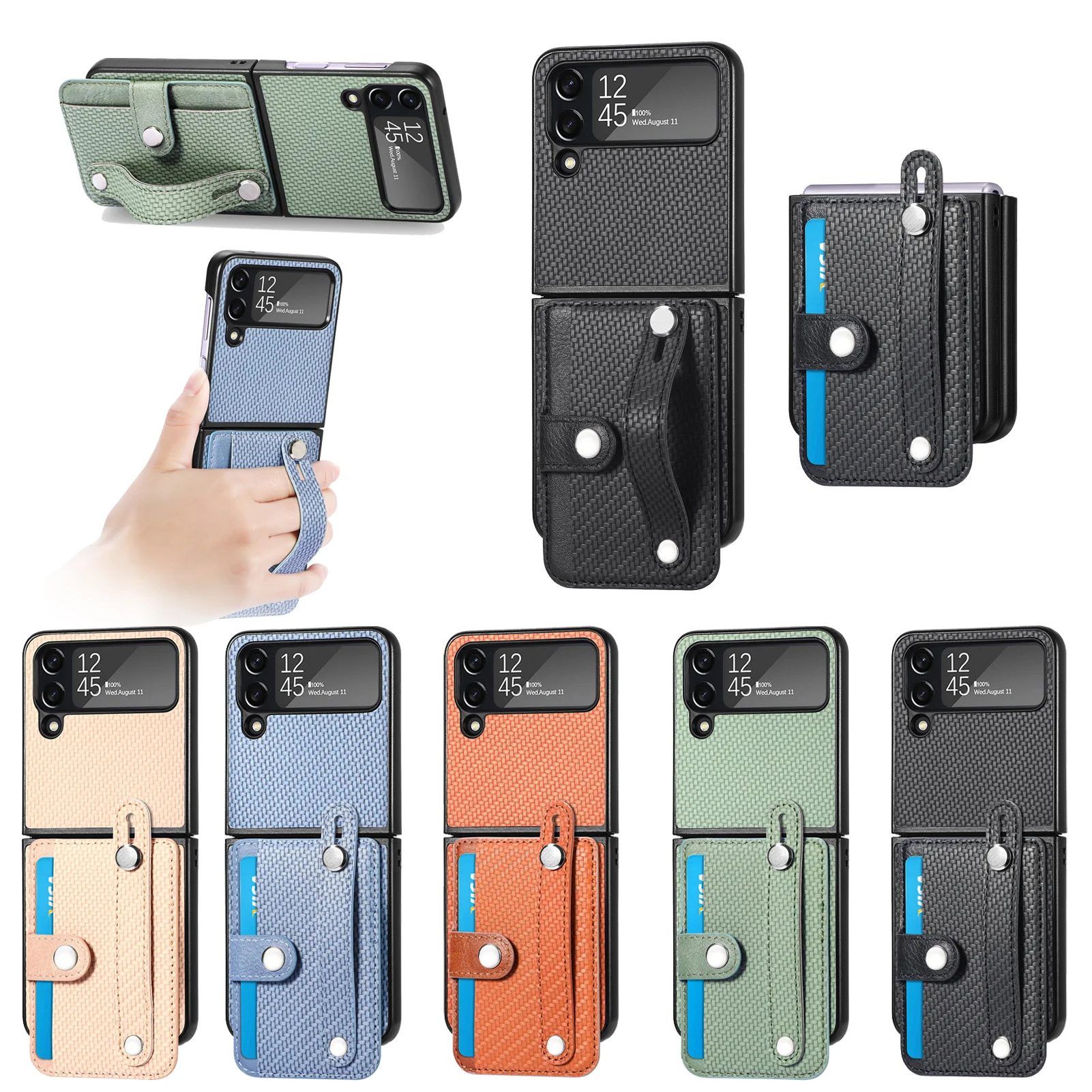 

Flip4 Luxury Case For Samsung Z Flip 4 Flip3 5G 2022 Case With card slot wallet Finger Ring Holder Band Full Protect Cover
