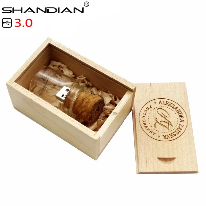 SHANDIAN-USB 3.0 새로운 플로팅 병 pendrive 16GB 32GB 64GB 유리 소원 병 플래시 드라이브, U 디스크 결혼 선물 1PCS 무료 로고