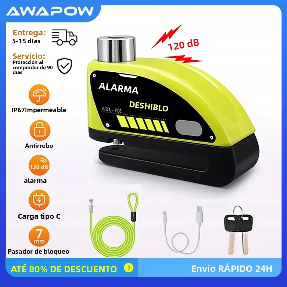 Randpow-cerradura de disco para motocicleta, candado para rueda de ...
