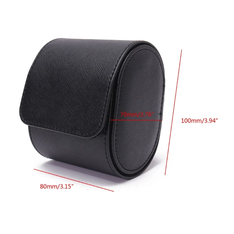 Black Real Leather Watch Roll Single Watch Travel Case
