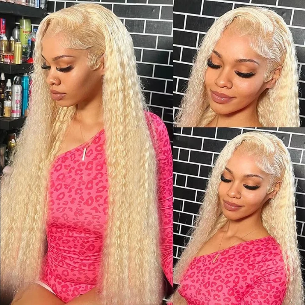 613 Blonde Water Wave 13x4 Human Hair Lace Frontal 16-20 Inch 150% Density Pre-Plucked Transparent Swiss Lace Ear To Ear Front
