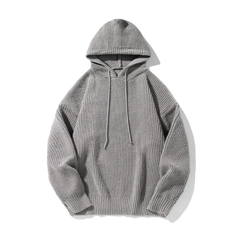 Men Skateboarding Hoodies Women Autumn Winter Casual Loose Knitted Sweater Solid Color Hoodies Oversize Grey Sweatshirt For Male
