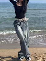 HOUZHOU Y2k 2000s Vintage Baggy jean femme Harajuku Streetwear surdimensionné Denim pantalon Style coréen Gyaru Grunge Hip Hop pantalon 3