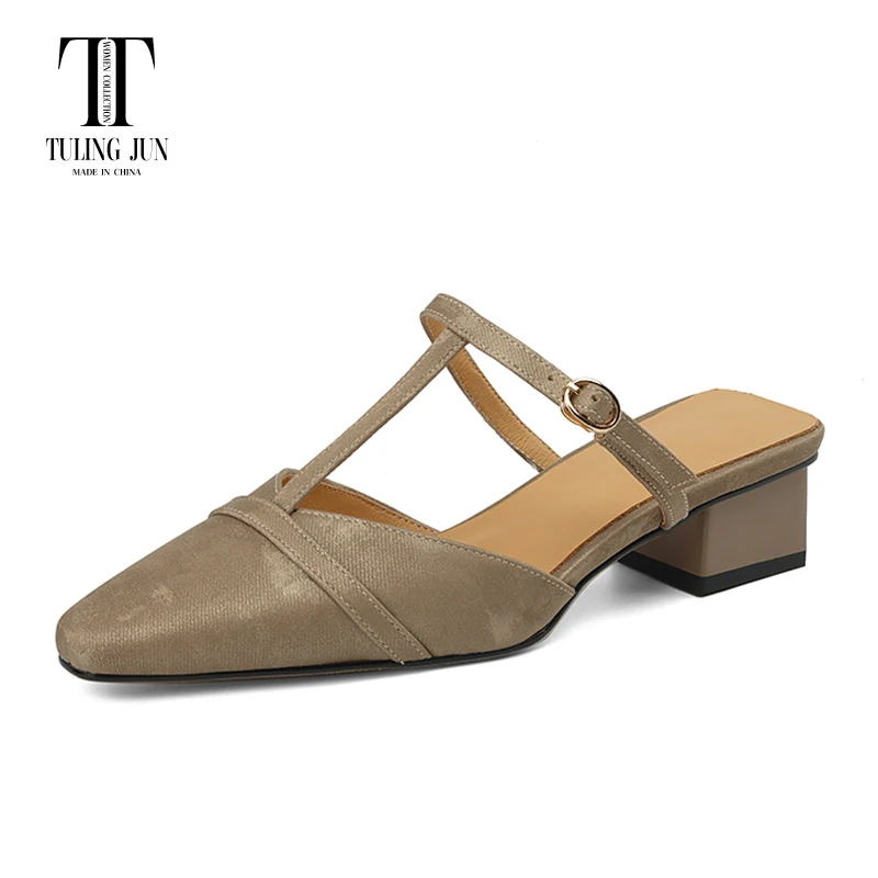 

TULING JUN 2024 Summer Women Shoes's Pointy Toe Baotou Medium Heel Sandals Temperament Simplicity Comfort Slippers For Female L