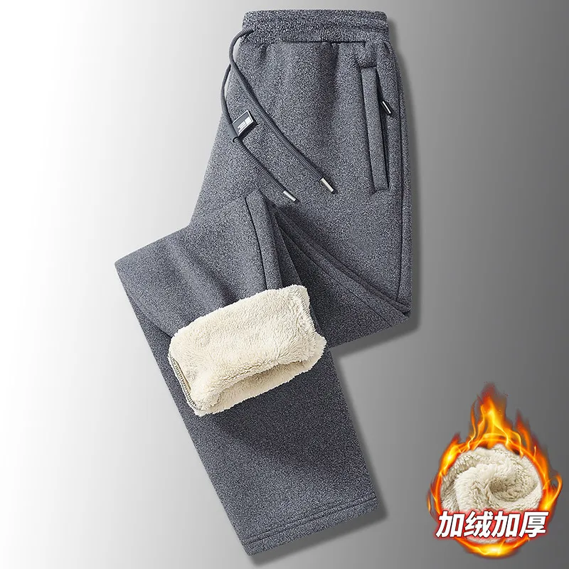 Men's Big Size 8xl 7xl 6xl Winter Pants Thick Fleece Liner Zipper Pockets Jogger Sweatpants Warm Thermal Trousers