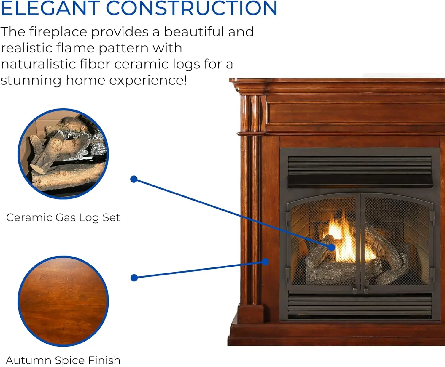 Forge Dual Fuel Ventless Gas Fireplace System with Mantle Remote Control 6 Fire Logs Use with Natural Gas or Liquid Propane 2