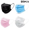 50pcs Disposable Mask Earloop Pink Bule Black White Mouth Masks 3 Layers Meltblown Non-Woven Breathable Face Mask 1
