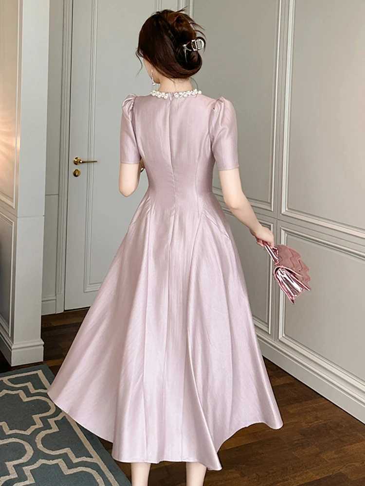 Summer Fashion Elegant Solid Vacation Evening Dress Women Clothes