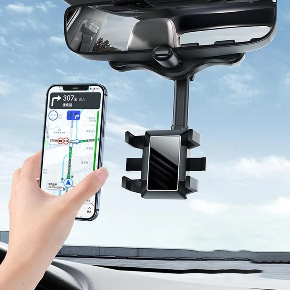 Universal Car Phone Holder 360° Rotating Stand Rearview Mirror Mobile