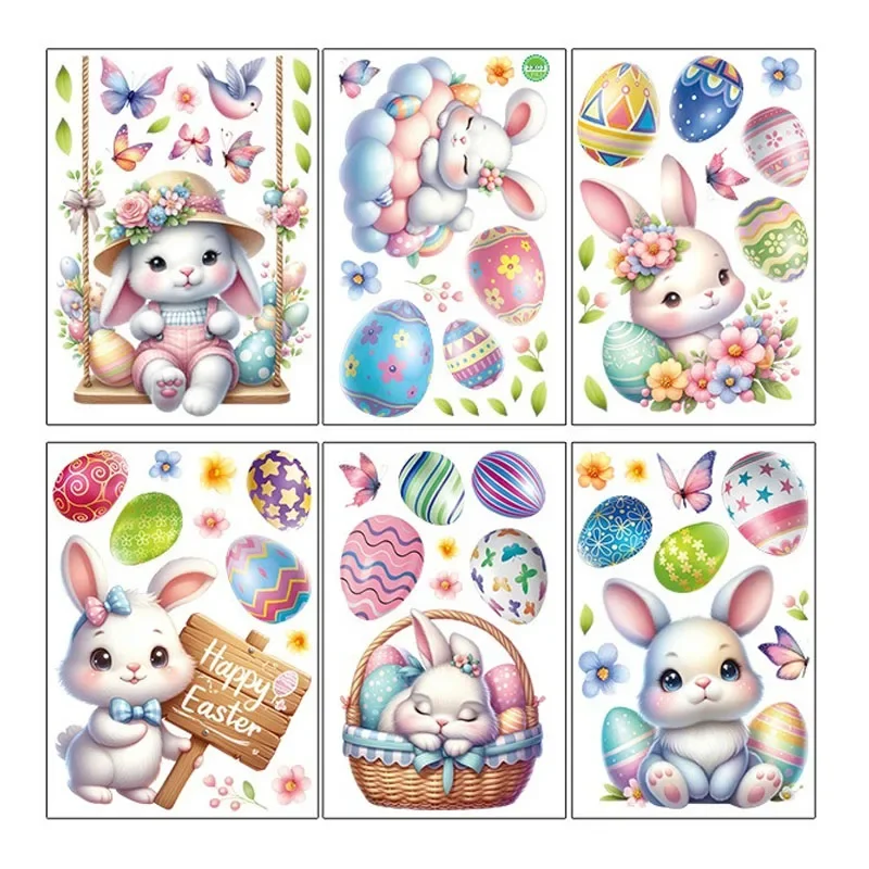 Easter Bunny Window Sticker Spring Living Room Showcase Glass Decorations Static Wall Stickers Cute Home Decorate Party Supplies