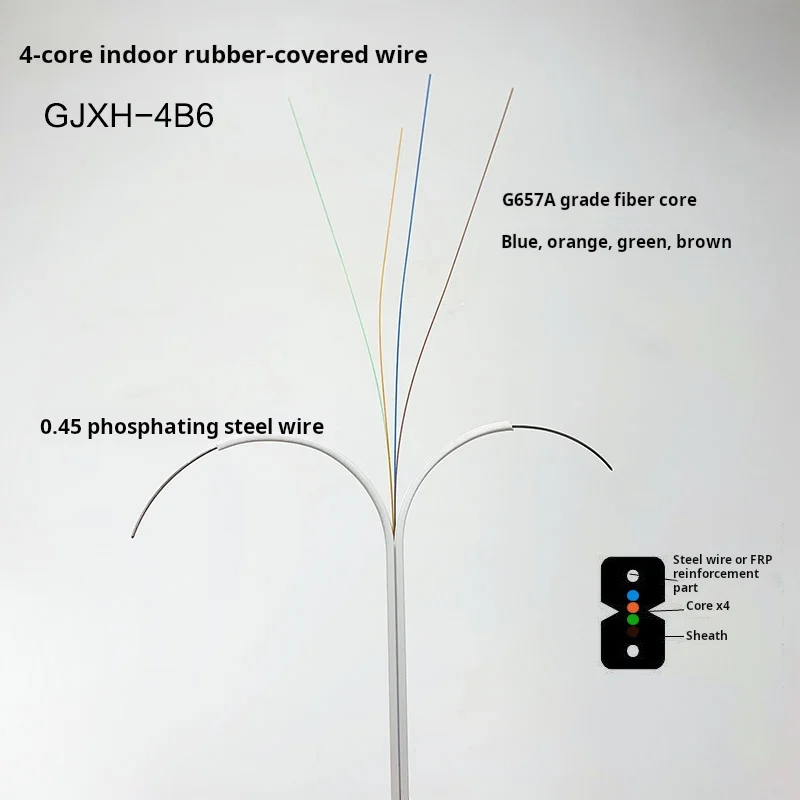 Optical Fiber Indoor Drop Cable Jumper 1 /2 /4 Cores 2 Steel Single Mode without Connector MOQ 50m