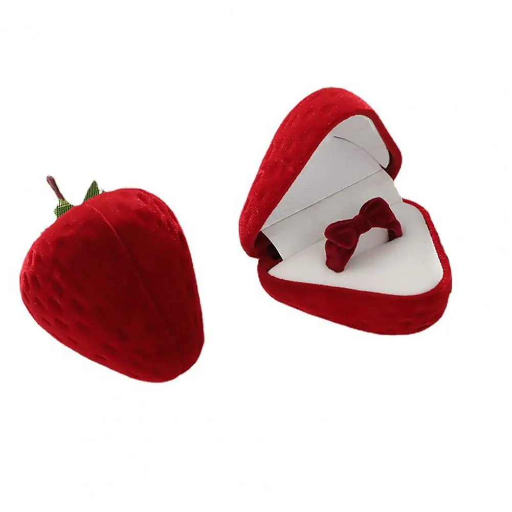 Cute Ring Holder Strawberry Shaped Jewelry Storage Box Exquisite Earring Case Gift Display Props for Ring Earrings Soft Lining