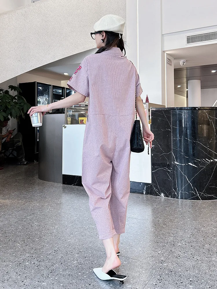 Fashion Plaid Jumpsuit Female 2024 Spring and Summer New High-Grade Loose Cartoon Letter Printed Harem Overalls for Women