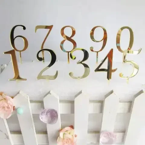 

Acrylic Happy Birthday Cake Topper Simple Gold Number 0-9 Diy Wedding Anniversary Christmas Cupcake Decorations