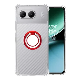 Transparent Silicone Case with Magnetic Ring Stand and Shockproof Airbag Protection for Oneplus Nord4 5G (Red)