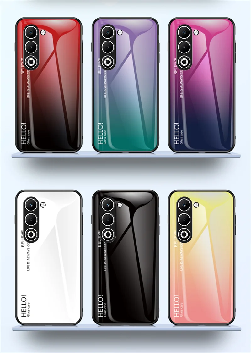 Shockproof Gradient Tempered Glass Phone Case with Silicone Bumper