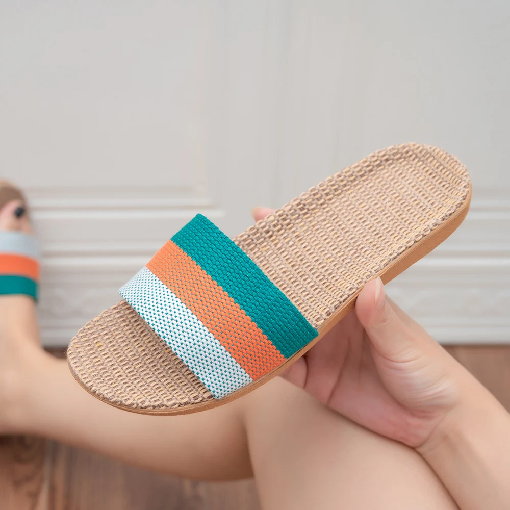 Summer Linen Women's Lightweight Flat Sandals - Casual Home Slippers with Free Shipping