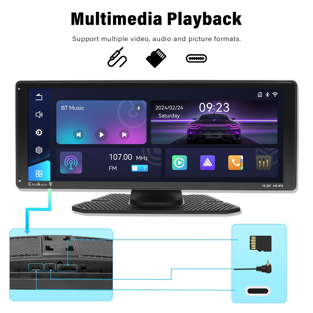 10.26inch IPS Touch Screen Car Monitor Carplay Android Auto WIFI Dashboard Dash Cam Airplay Autolink Bluetooth EQ Smart Player