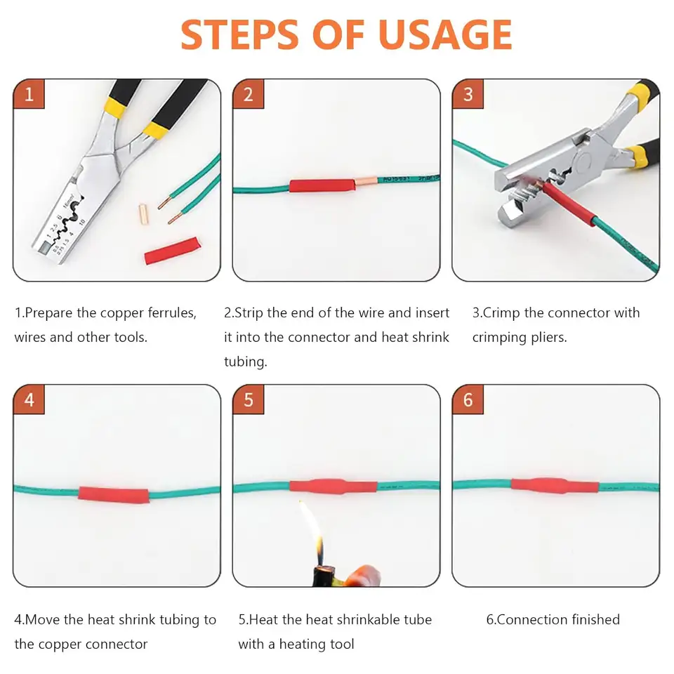 250Pcs Wire Ferrules Kit 7 Size Copper Crimp Connector Non Insulated Electrical Butt Terminal Assortment Kit image 6