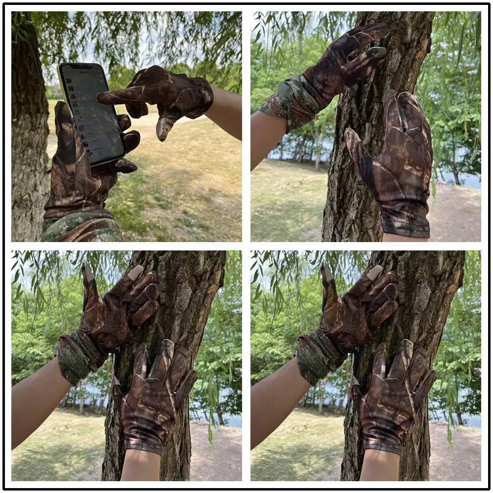 Summer Skin-Thin Multi-Functional Gloves Touch Screen Anti-Slip Riding Gloves Bionic Camouflage Hunting Fishing Elastic Sports Gloves Finger Gloves Tactical Gloves