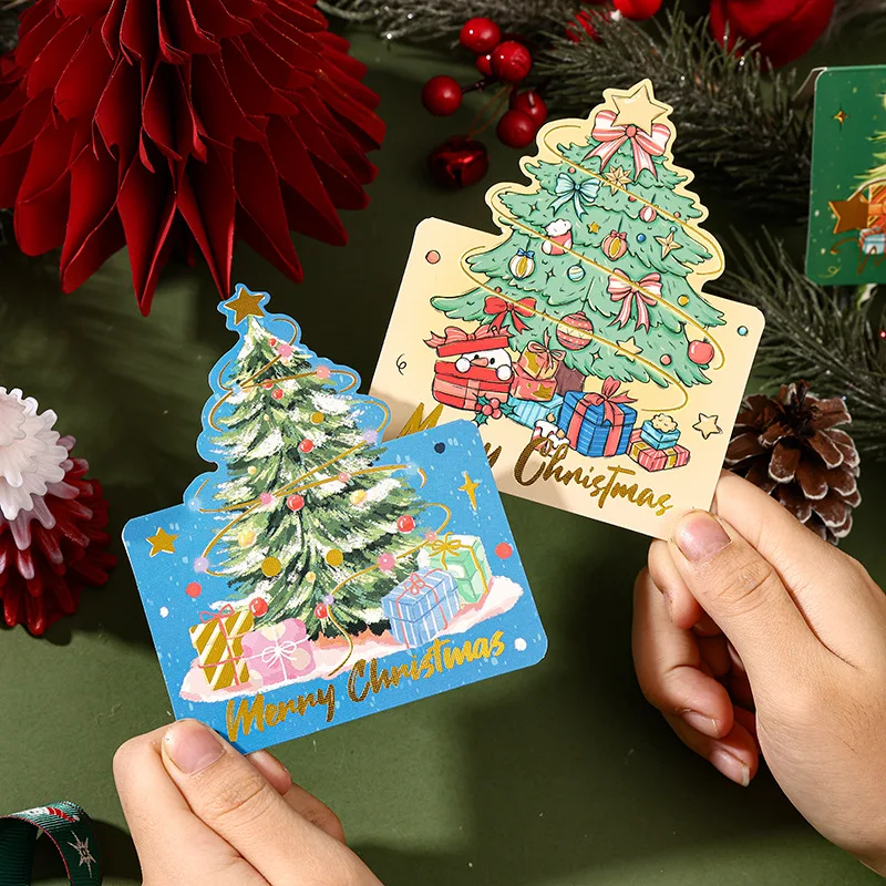 Merry Christmas Gift Card Christmas Tree Postcards for New Year Blessing Greeting Wishing Gifts Invitations Xmas Blessing Card