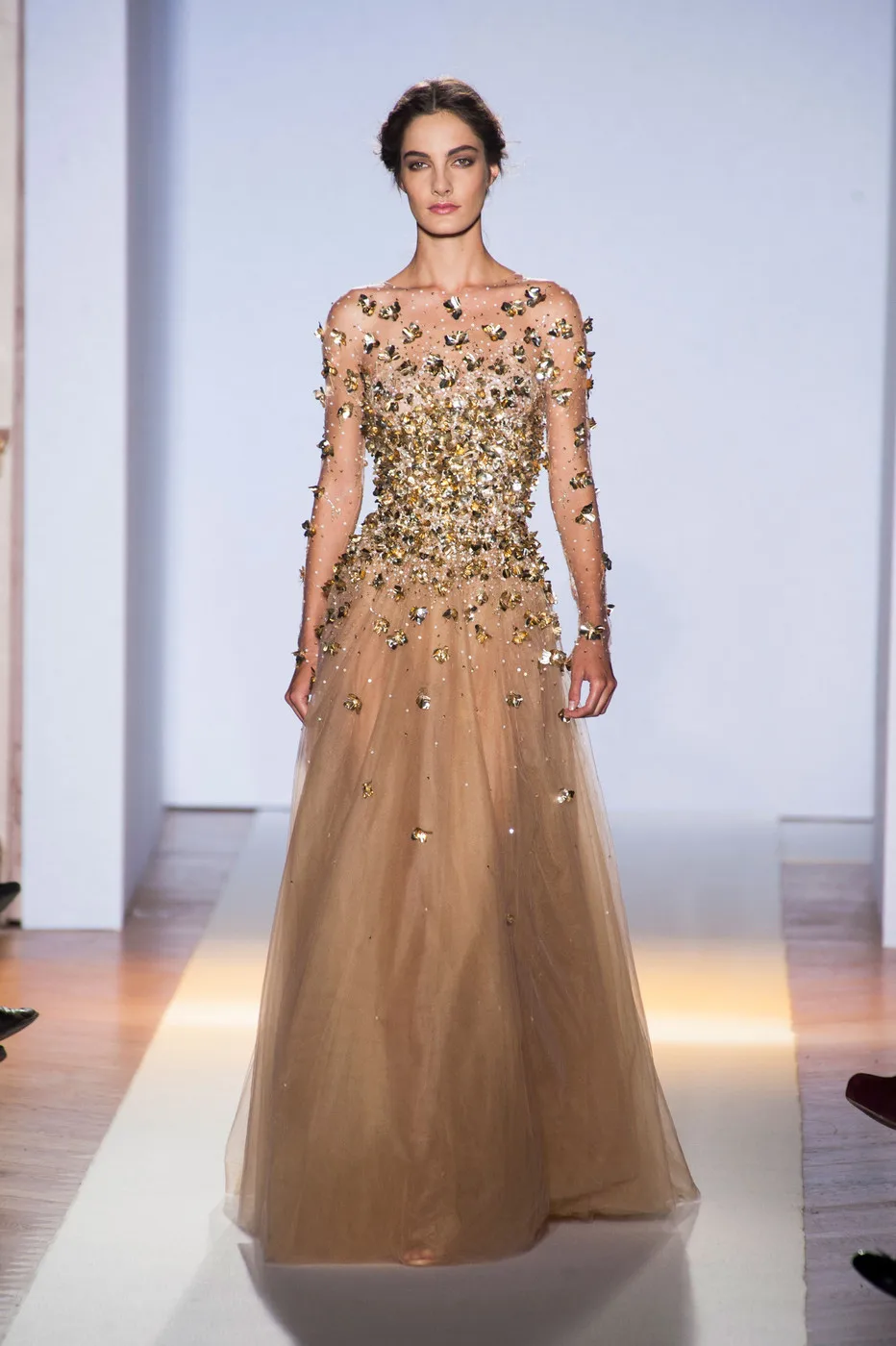 Nuovo Arrivo Zuhair Murad Gold Beaded Maniche Lunghe Lunghezza Del Pavimento Muslimatedos De Fiesta Muslimex Squars Cnaw