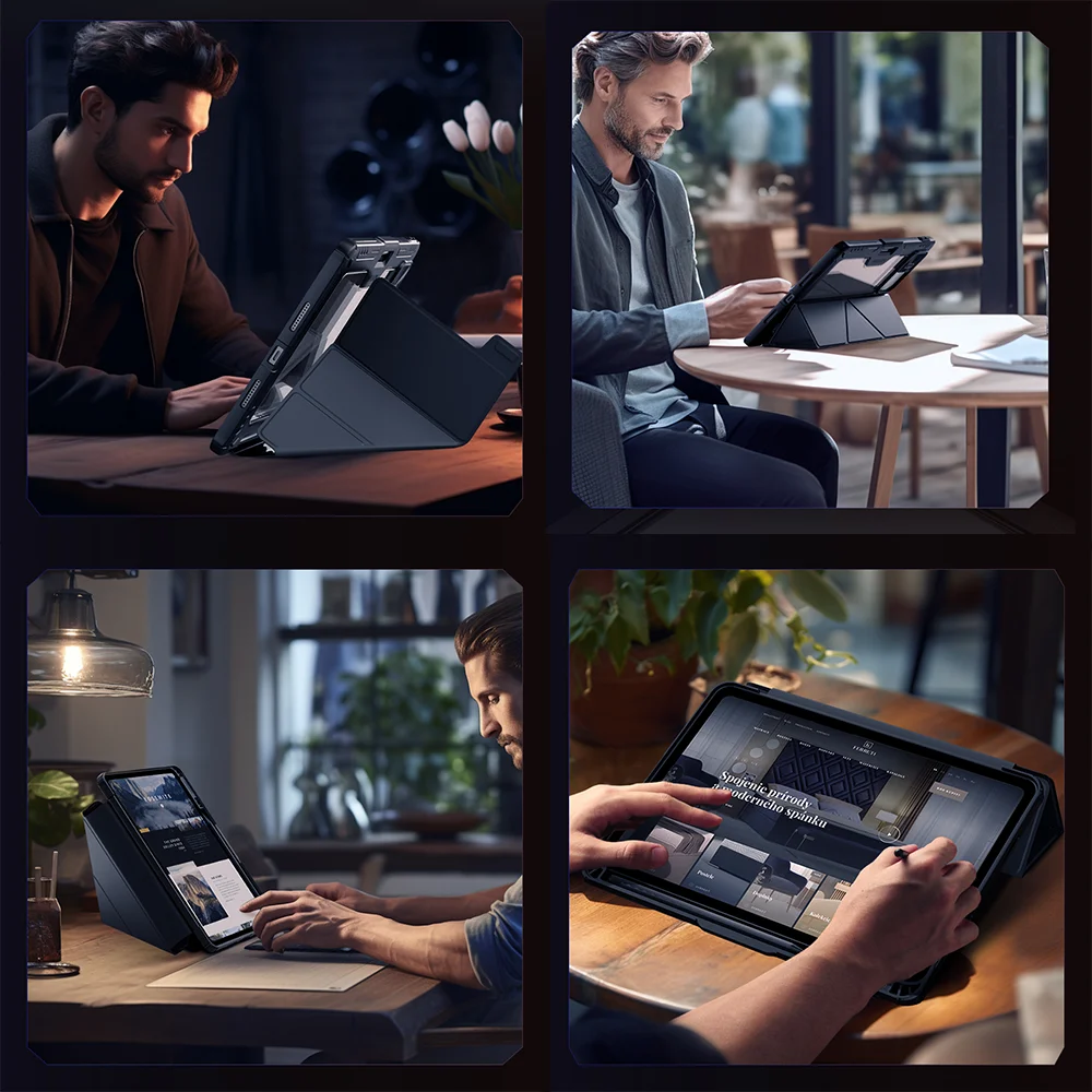 Multi-Angle Folding Magnetic Tablet Case with Pencil Holder and Camera Protection