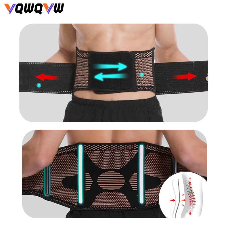 1pcs Copper Back Brace for Lower Back Pain Relief,Back Support Belt Men and Women With Adjustable Black Lumbar Support Belt