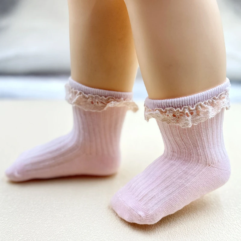 Baby Children's Non-slip Autumn Winter Cotton Socks Solid Color Baby Foot Socks Girls Breathable Ruffled 3/5Pair/Lot