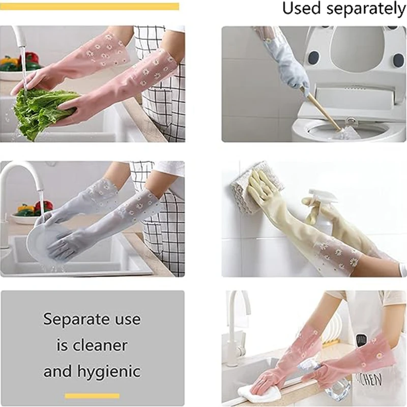3 Pairs Dishwashing Cleaning Gloves Reusable Rubber Gloves Non-Slip Laundry Kitchen Gardening Household Easy To Use 42CM
