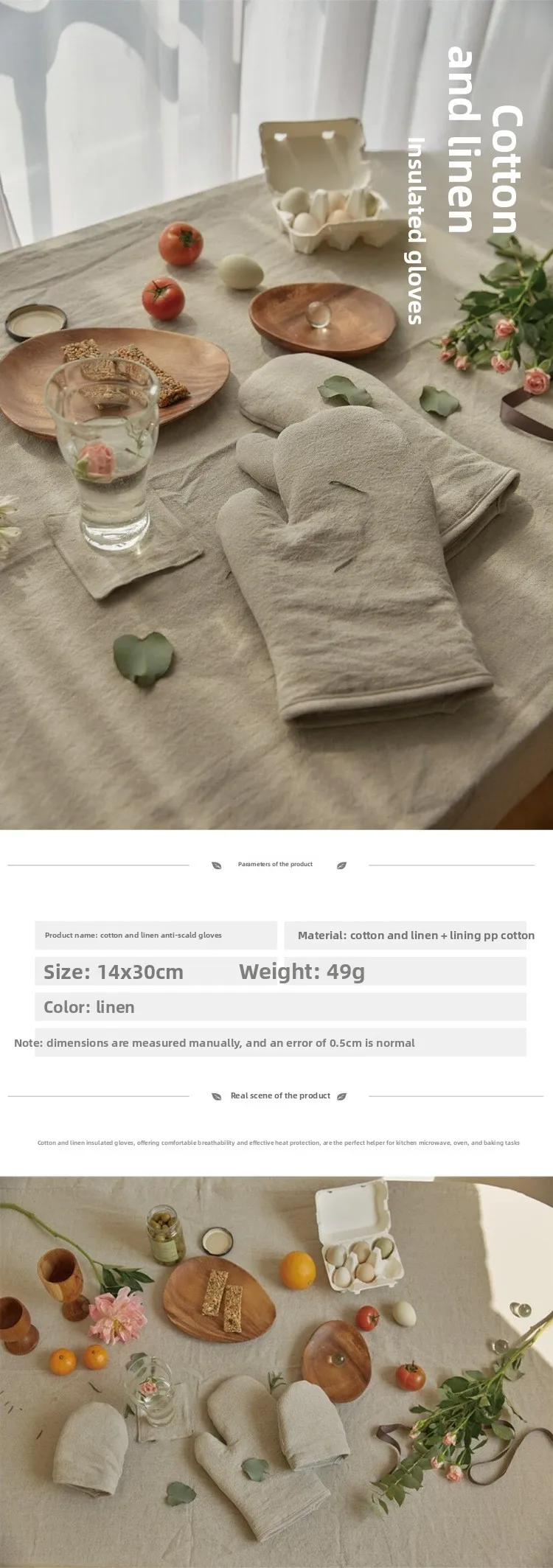 Premium Baumwoll-Ofenhandschuhe mit Hohem Hitzeschutz, Küchen-Essentials, Baumwoll- und Leinen-Backhandschuhe mit Anpassbarem Logo – Detail 2