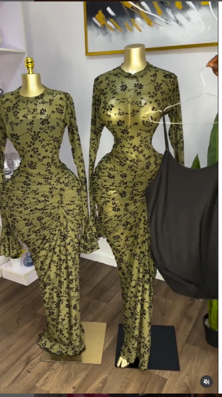 فستان ميدي نسائي مكشكش باكمام طويلة