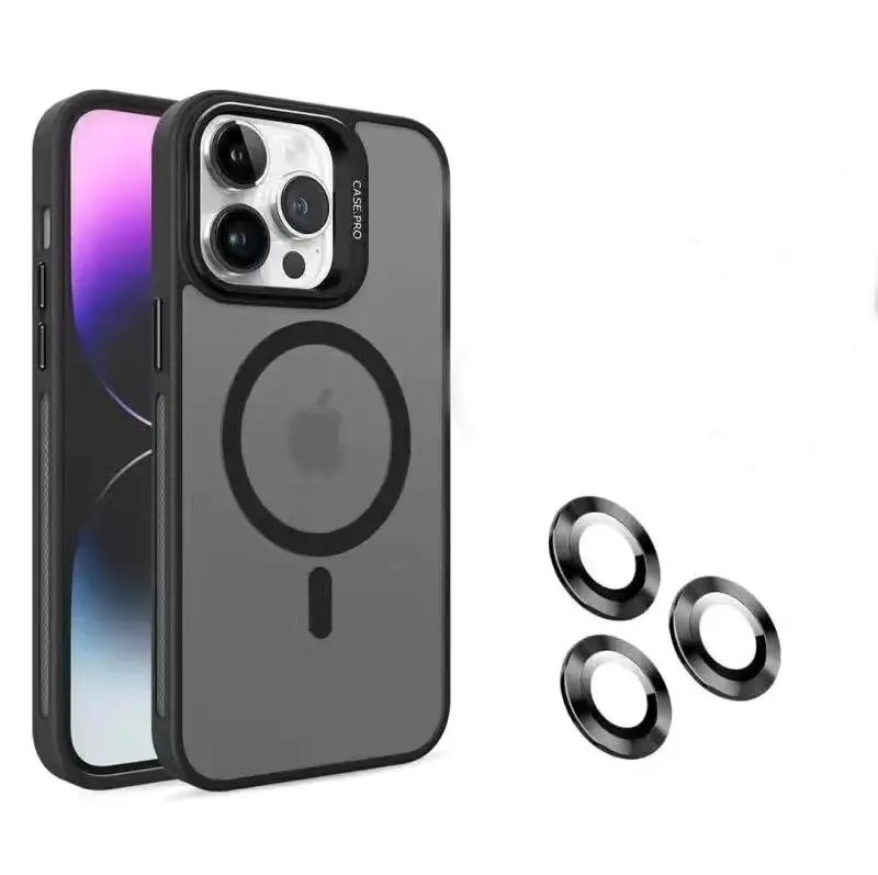 thumbnail image 1 of Lens Metal Ring Stand Magsafe Magnetic Phone Case For iPhone 15 12 13 14 11 Pro Max Plus Camera Glass Protection Soft Cover, 1 of 5