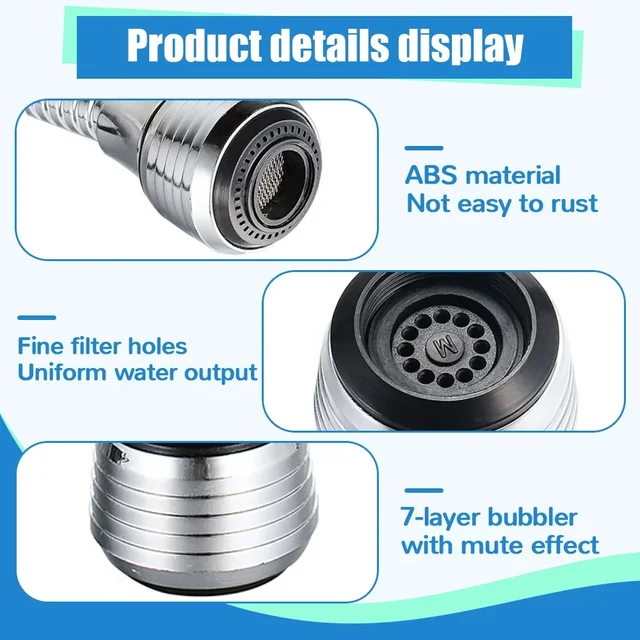 1PC 360 ° Swivel Faucet Extender Water Tap Aerator Nozzle Bubbler 2 Modes Water Saving Sprayer Filter ABS Kitchen Accessories 4