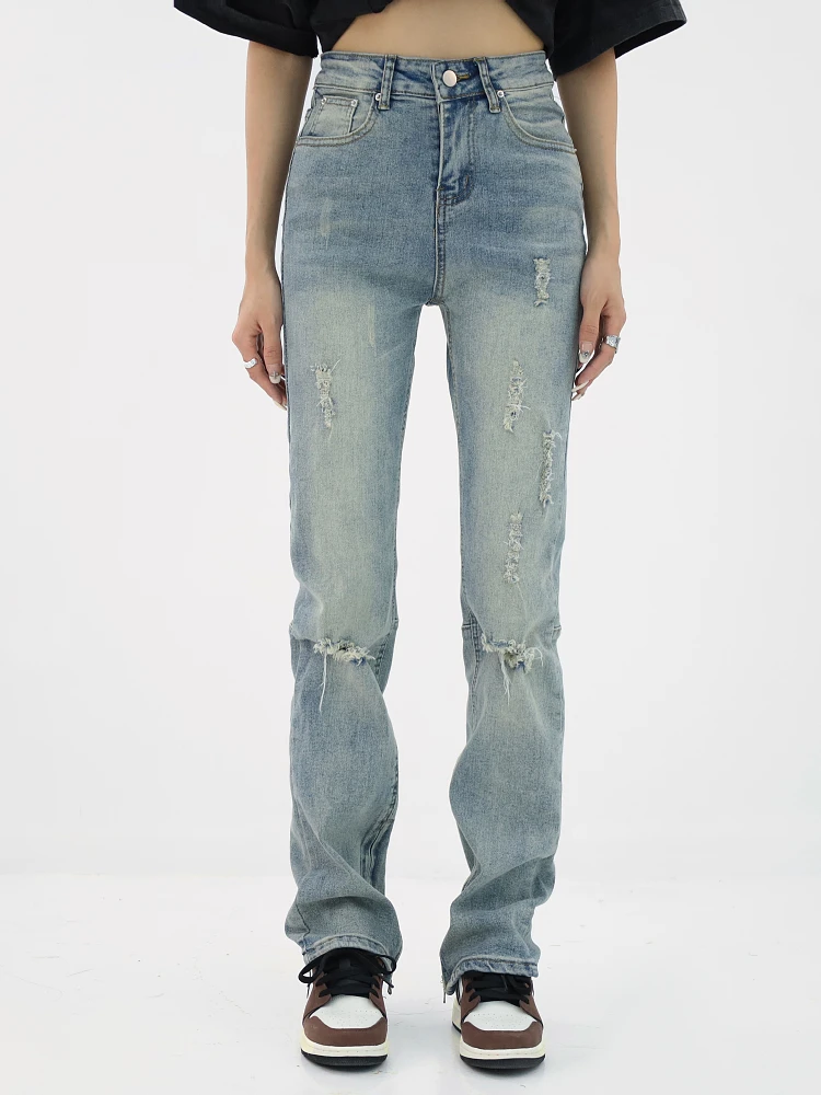 Jeans Blu Strappati Da Donna Y2K Pantaloni A Gamba Larga Jeans A Vita Alta Coreano Estetica Baggy Pippie Pantaloni In Denim Jeans Dritti Vintage