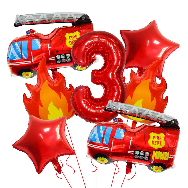 7-teiliges Feuerwehrauto-Themen Flammen-Zahlen-Folienballons-Set Kindergeburtstag Dekorationen Babyparty Ballonbogen-Kit – Detail 9